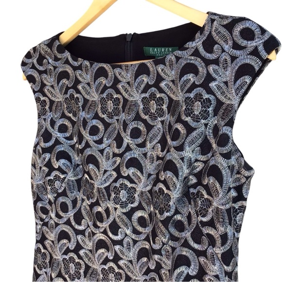 Lauren Ralph Lauren Metallic Embroidered Floral Cap Sleeve Sheath Dress … - Picture 7 of 10